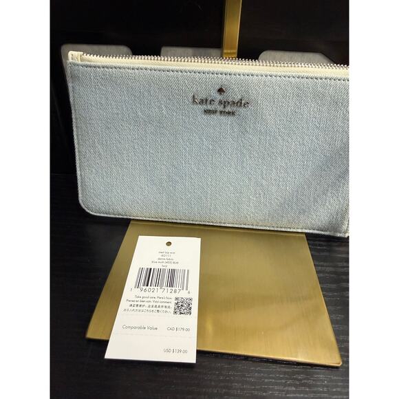 Kate Spade Lucy Denim Wristlet Blue Multi KO111 NWT Zip Pouch Bag - Picture 5 of 5